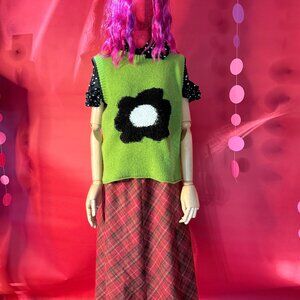 Harajuku-Inspired Mixed Pattern Look – 3 Piece Outfit – Plaid Vintage Skirt